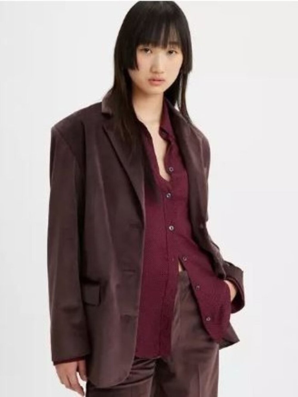 Levi's Drama Club Blazer Women's S NWT Chocolate Plum Brown Velvet $148 Oversize